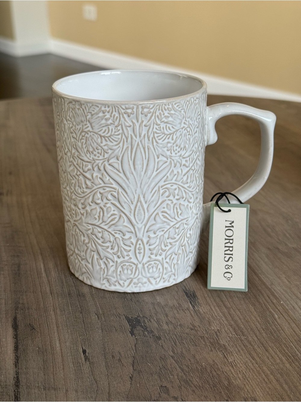 Morris & Co. Embossed Floral Ceramic Mug Cream/White